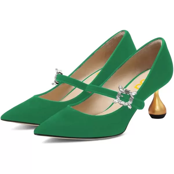 imageFSJ Women Graceful One Strap Crystal Buckle Pumps Kitten Heel Slip On Party Dress Office Casual Ladies Shoes Size 415 USGreen