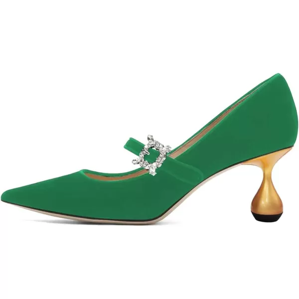 imageFSJ Women Graceful One Strap Crystal Buckle Pumps Kitten Heel Slip On Party Dress Office Casual Ladies Shoes Size 415 USGreen