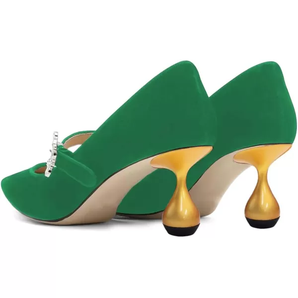 imageFSJ Women Graceful One Strap Crystal Buckle Pumps Kitten Heel Slip On Party Dress Office Casual Ladies Shoes Size 415 USGreen
