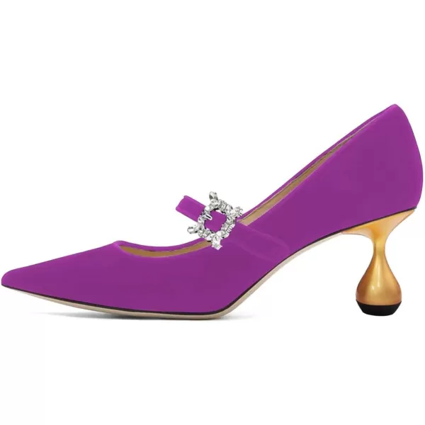 imageFSJ Women Graceful One Strap Crystal Buckle Pumps Kitten Heel Slip On Party Dress Office Casual Ladies Shoes Size 415 USPurple