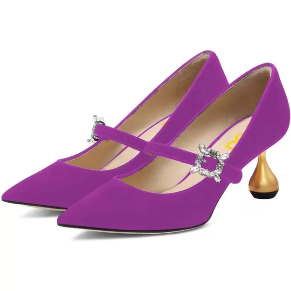 imageFSJ Women Graceful One Strap Crystal Buckle Pumps Kitten Heel Slip On Party Dress Office Casual Ladies Shoes Size 415 USPurple