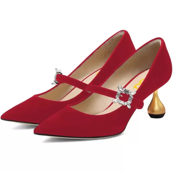 imageFSJ Women Graceful One Strap Crystal Buckle Pumps Kitten Heel Slip On Party Dress Office Casual Ladies Shoes Size 415 USRed