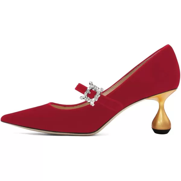 imageFSJ Women Graceful One Strap Crystal Buckle Pumps Kitten Heel Slip On Party Dress Office Casual Ladies Shoes Size 415 USRed