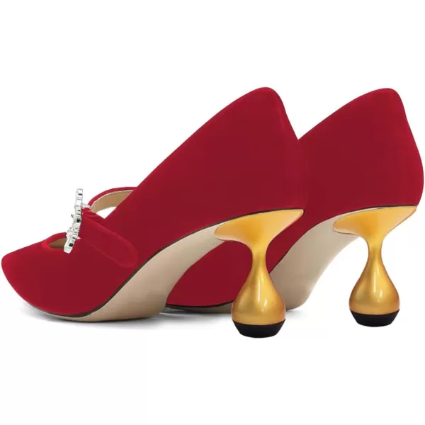 imageFSJ Women Graceful One Strap Crystal Buckle Pumps Kitten Heel Slip On Party Dress Office Casual Ladies Shoes Size 415 USRed