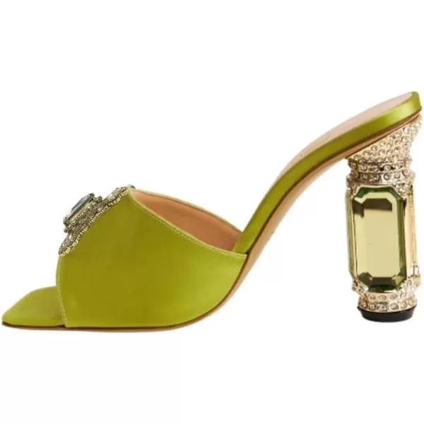 imageFSJ Women Luxury Square Crystal High Heel Sandals Mule Open Toe Rhinestone Block Heel Slip On Comfort Evening Party Dress Gem Slides Shoes Size 416 USKelly