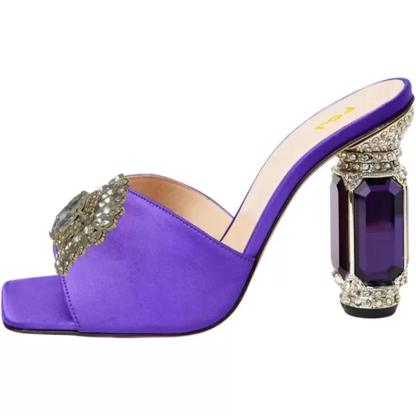 imageFSJ Women Luxury Square Crystal High Heel Sandals Mule Open Toe Rhinestone Block Heel Slip On Comfort Evening Party Dress Gem Slides Shoes Size 416 USMedium Purple