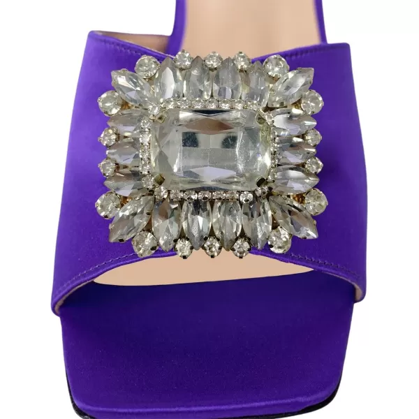 imageFSJ Women Luxury Square Crystal High Heel Sandals Mule Open Toe Rhinestone Block Heel Slip On Comfort Evening Party Dress Gem Slides Shoes Size 416 USMedium Purple