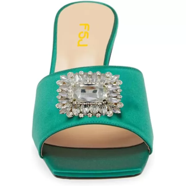 imageFSJ Women Luxury Square Crystal High Heel Sandals Mule Open Toe Rhinestone Block Heel Slip On Comfort Evening Party Dress Gem Slides Shoes Size 416 USEmerald Green Low Heel