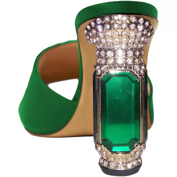 imageFSJ Women Luxury Square Crystal High Heel Sandals Mule Open Toe Rhinestone Block Heel Slip On Comfort Evening Party Dress Gem Slides Shoes Size 416 USGreen