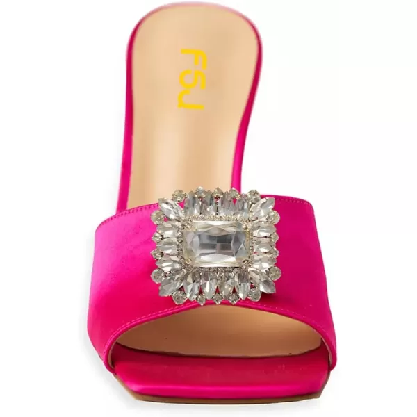 imageFSJ Women Luxury Square Crystal High Heel Sandals Mule Open Toe Rhinestone Block Heel Slip On Comfort Evening Party Dress Gem Slides Shoes Size 416 USHot Pink