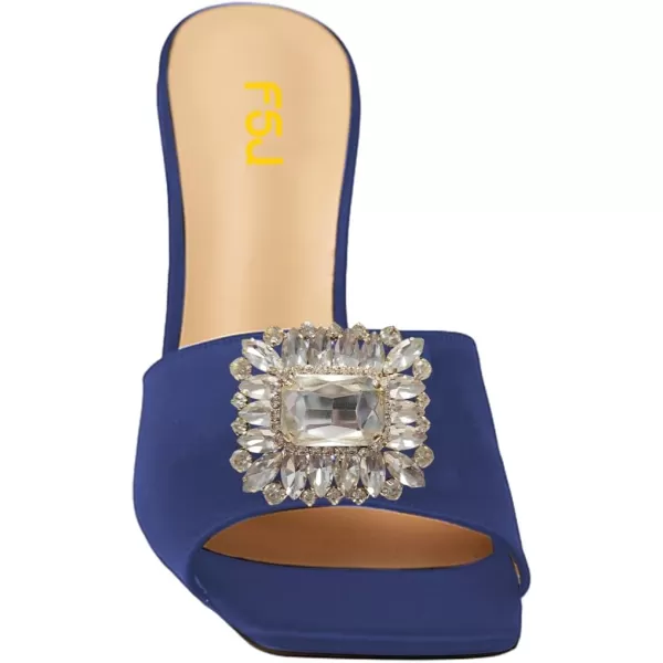 imageFSJ Women Luxury Square Crystal High Heel Sandals Mule Open Toe Rhinestone Block Heel Slip On Comfort Evening Party Dress Gem Slides Shoes Size 416 USBlue