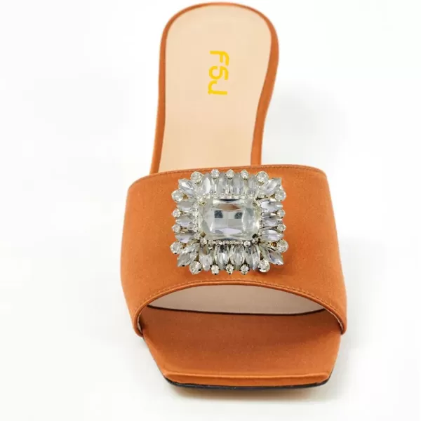 imageFSJ Women Luxury Square Crystal High Heel Sandals Mule Open Toe Rhinestone Block Heel Slip On Comfort Evening Party Dress Gem Slides Shoes Size 416 USOrange Satin Low Heel