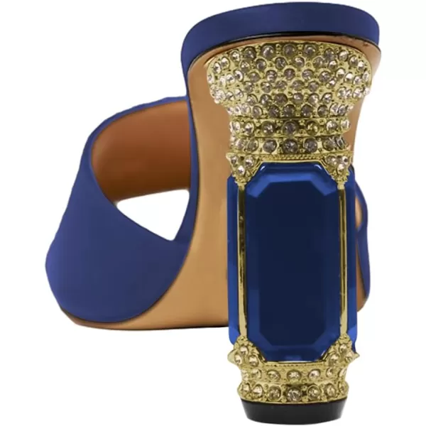 imageFSJ Women Luxury Square Crystal High Heel Sandals Mule Open Toe Rhinestone Block Heel Slip On Comfort Evening Party Dress Gem Slides Shoes Size 416 USBlue