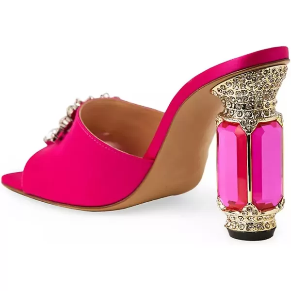 imageFSJ Women Luxury Square Crystal High Heel Sandals Mule Open Toe Rhinestone Block Heel Slip On Comfort Evening Party Dress Gem Slides Shoes Size 416 USHot Pink