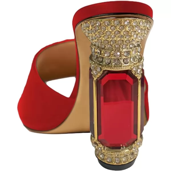 imageFSJ Women Luxury Square Crystal High Heel Sandals Mule Open Toe Rhinestone Block Heel Slip On Comfort Evening Party Dress Gem Slides Shoes Size 416 USRed