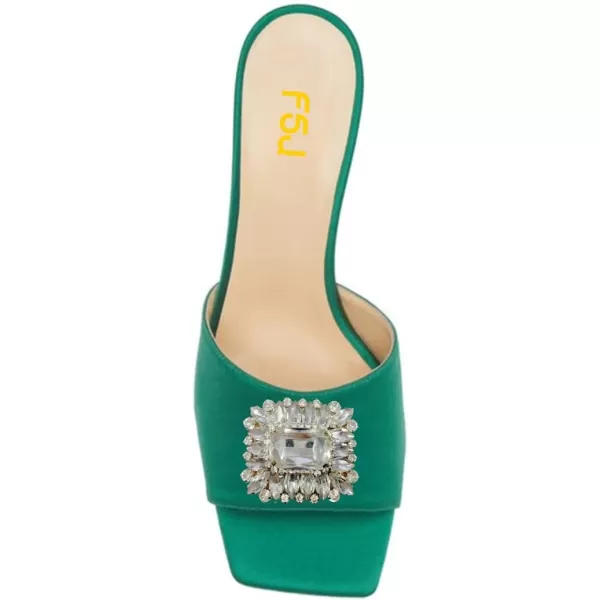 imageFSJ Women Luxury Square Crystal High Heel Sandals Mule Open Toe Rhinestone Block Heel Slip On Comfort Evening Party Dress Gem Slides Shoes Size 416 USEmerald Green Low Heel
