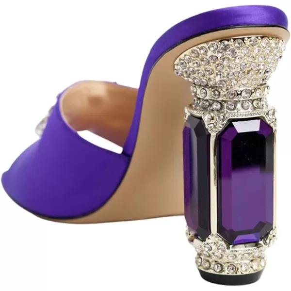 imageFSJ Women Luxury Square Crystal High Heel Sandals Mule Open Toe Rhinestone Block Heel Slip On Comfort Evening Party Dress Gem Slides Shoes Size 416 USMedium Purple