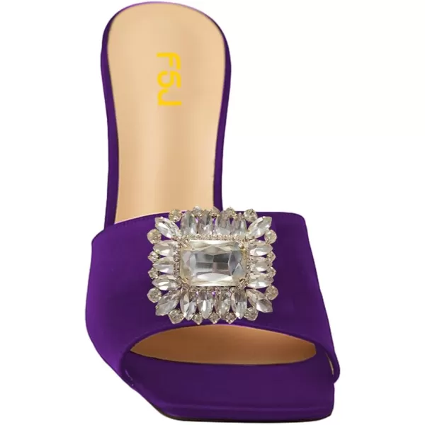 imageFSJ Women Luxury Square Crystal High Heel Sandals Mule Open Toe Rhinestone Block Heel Slip On Comfort Evening Party Dress Gem Slides Shoes Size 416 USPurple