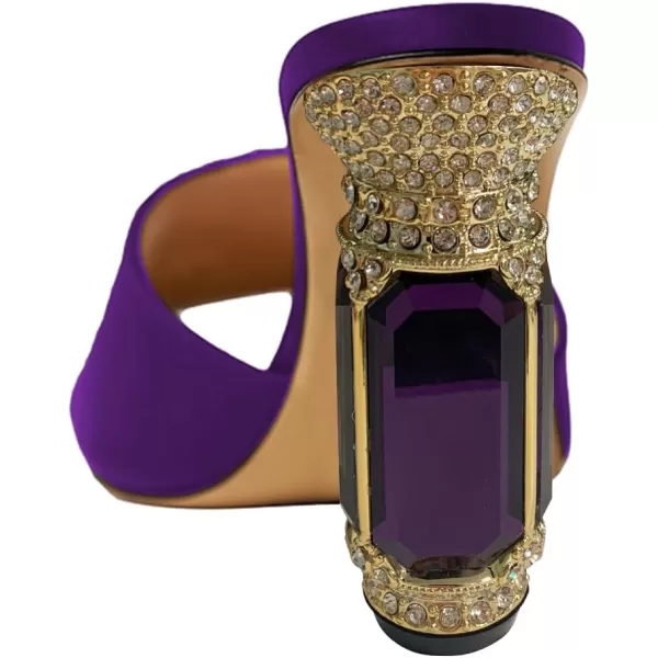 imageFSJ Women Luxury Square Crystal High Heel Sandals Mule Open Toe Rhinestone Block Heel Slip On Comfort Evening Party Dress Gem Slides Shoes Size 416 USPurple