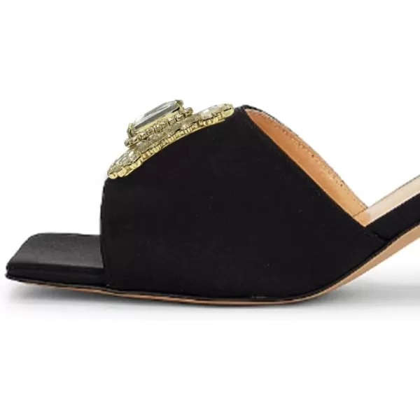 imageFSJ Women Luxury Square Crystal High Heel Sandals Mule Open Toe Rhinestone Block Heel Slip On Comfort Evening Party Dress Gem Slides Shoes Size 416 USBlack Suede Low Heel