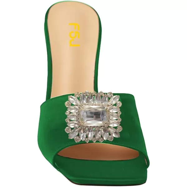 imageFSJ Women Luxury Square Crystal High Heel Sandals Mule Open Toe Rhinestone Block Heel Slip On Comfort Evening Party Dress Gem Slides Shoes Size 416 USGreen
