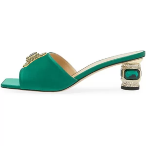 imageFSJ Women Luxury Square Crystal High Heel Sandals Mule Open Toe Rhinestone Block Heel Slip On Comfort Evening Party Dress Gem Slides Shoes Size 416 USEmerald Green Low Heel