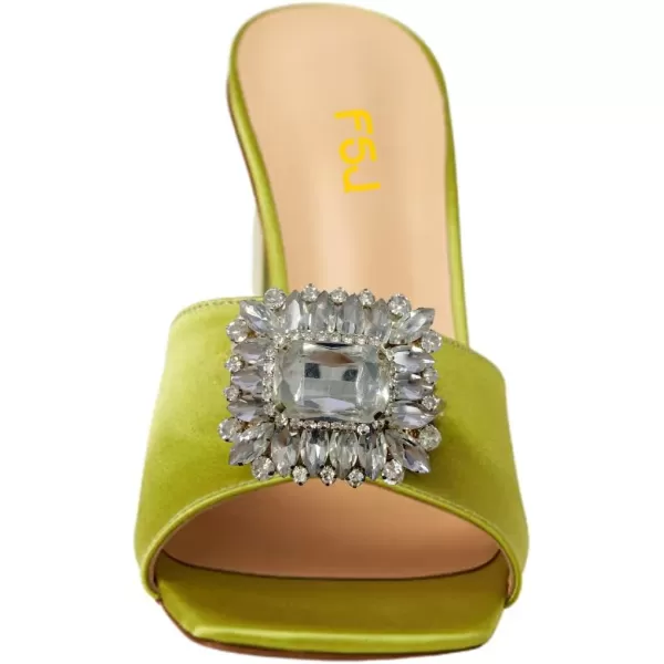imageFSJ Women Luxury Square Crystal High Heel Sandals Mule Open Toe Rhinestone Block Heel Slip On Comfort Evening Party Dress Gem Slides Shoes Size 416 USKelly