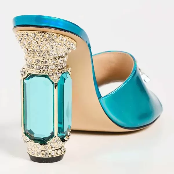 imageFSJ Women Luxury Square Crystal High Heel Sandals Mule Open Toe Rhinestone Block Heel Slip On Comfort Evening Party Dress Gem Slides Shoes Size 416 USTurquoise Laser