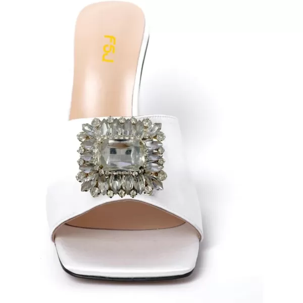 imageFSJ Women Luxury Square Crystal High Heel Sandals Mule Open Toe Rhinestone Block Heel Slip On Comfort Evening Party Dress Gem Slides Shoes Size 416 USWhite