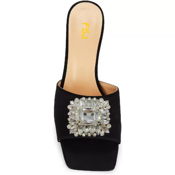 imageFSJ Women Luxury Square Crystal High Heel Sandals Mule Open Toe Rhinestone Block Heel Slip On Comfort Evening Party Dress Gem Slides Shoes Size 416 USBlack Suede Low Heel