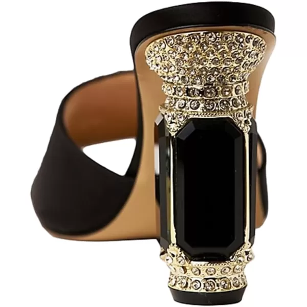 imageFSJ Women Luxury Square Crystal High Heel Sandals Mule Open Toe Rhinestone Block Heel Slip On Comfort Evening Party Dress Gem Slides Shoes Size 416 USBlack