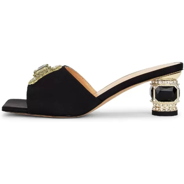imageFSJ Women Luxury Square Crystal High Heel Sandals Mule Open Toe Rhinestone Block Heel Slip On Comfort Evening Party Dress Gem Slides Shoes Size 416 USBlack Suede Low Heel
