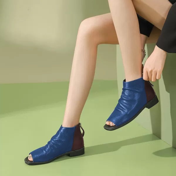 imageFSJ Women Peep Open Toe Boots Slouchy Low Block Heel Ankle Booties Flats Sandal Ruched Cutout Zipper Comfort Dress Pump Shoes Size 415 USBluebrown
