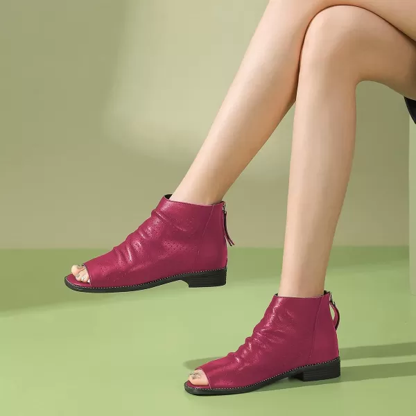 imageFSJ Women Peep Open Toe Boots Slouchy Low Block Heel Ankle Booties Flats Sandal Ruched Cutout Zipper Comfort Dress Pump Shoes Size 415 USFuchsia