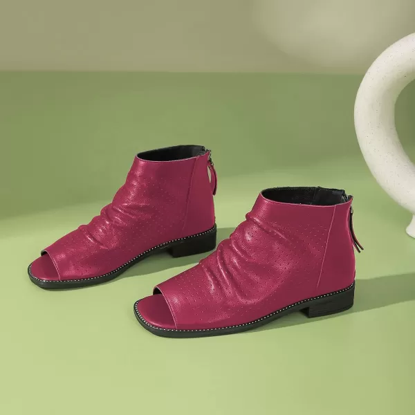 imageFSJ Women Peep Open Toe Boots Slouchy Low Block Heel Ankle Booties Flats Sandal Ruched Cutout Zipper Comfort Dress Pump Shoes Size 415 USFuchsia