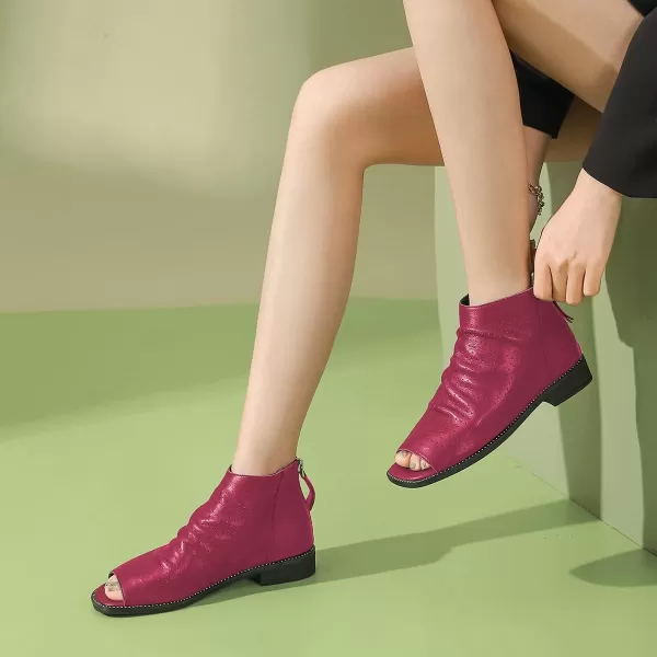 imageFSJ Women Peep Open Toe Boots Slouchy Low Block Heel Ankle Booties Flats Sandal Ruched Cutout Zipper Comfort Dress Pump Shoes Size 415 USFuchsia