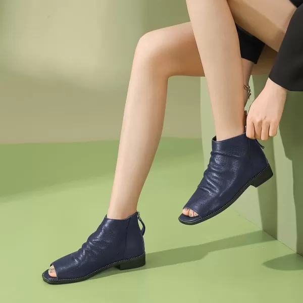 imageFSJ Women Peep Open Toe Boots Slouchy Low Block Heel Ankle Booties Flats Sandal Ruched Cutout Zipper Comfort Dress Pump Shoes Size 415 USNavy