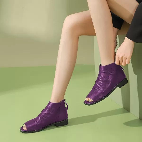 imageFSJ Women Peep Open Toe Boots Slouchy Low Block Heel Ankle Booties Flats Sandal Ruched Cutout Zipper Comfort Dress Pump Shoes Size 415 USPurple