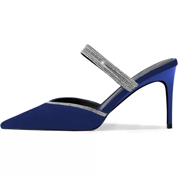 imageFSJ Women Sexy Closed Pointed Toe Sandals Stiletto Heels Rhinestones Strap High Heels Faux Suede Slip on Slingback Mules Ladies Dress Shoes Size 415 USBlue