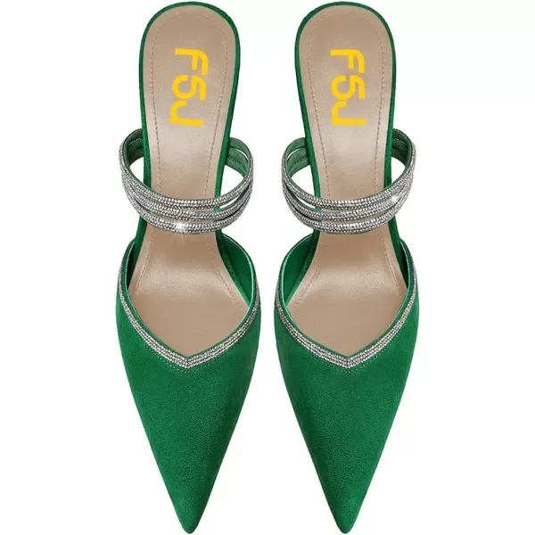 imageFSJ Women Sexy Closed Pointed Toe Sandals Stiletto Heels Rhinestones Strap High Heels Faux Suede Slip on Slingback Mules Ladies Dress Shoes Size 415 USGreen
