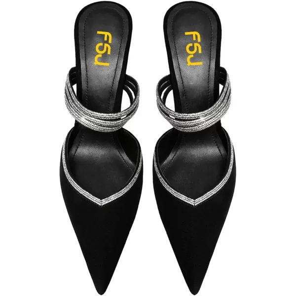 imageFSJ Women Sexy Closed Pointed Toe Sandals Stiletto Heels Rhinestones Strap High Heels Faux Suede Slip on Slingback Mules Ladies Dress Shoes Size 415 USBlack
