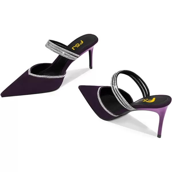 imageFSJ Women Sexy Closed Pointed Toe Sandals Stiletto Heels Rhinestones Strap High Heels Faux Suede Slip on Slingback Mules Ladies Dress Shoes Size 415 USPurple