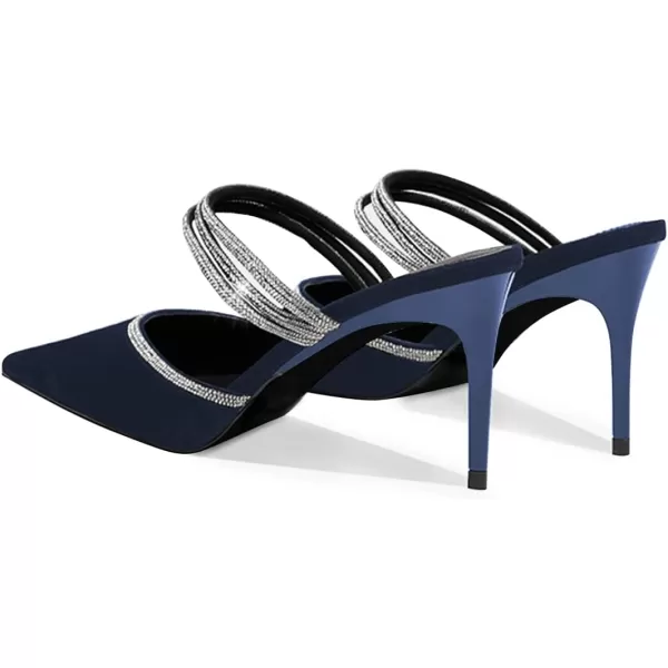 imageFSJ Women Sexy Closed Pointed Toe Sandals Stiletto Heels Rhinestones Strap High Heels Faux Suede Slip on Slingback Mules Ladies Dress Shoes Size 415 USNavy