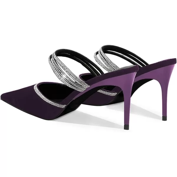 imageFSJ Women Sexy Closed Pointed Toe Sandals Stiletto Heels Rhinestones Strap High Heels Faux Suede Slip on Slingback Mules Ladies Dress Shoes Size 415 USPurple