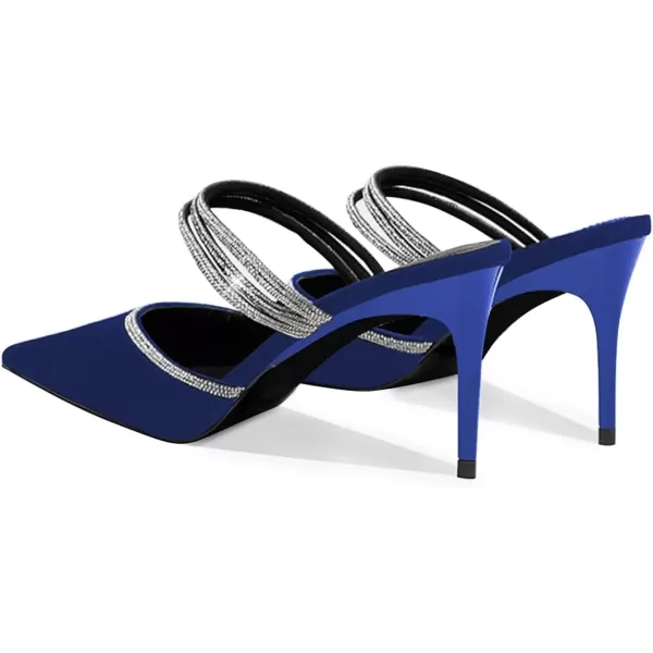 imageFSJ Women Sexy Closed Pointed Toe Sandals Stiletto Heels Rhinestones Strap High Heels Faux Suede Slip on Slingback Mules Ladies Dress Shoes Size 415 USBlue
