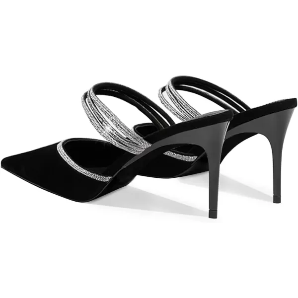 imageFSJ Women Sexy Closed Pointed Toe Sandals Stiletto Heels Rhinestones Strap High Heels Faux Suede Slip on Slingback Mules Ladies Dress Shoes Size 415 USBlack