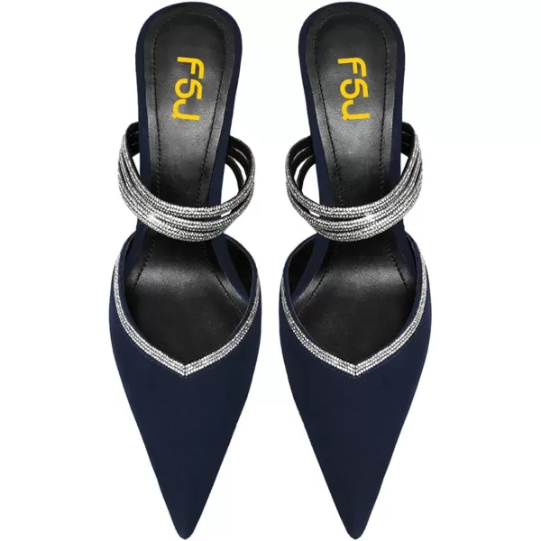 imageFSJ Women Sexy Closed Pointed Toe Sandals Stiletto Heels Rhinestones Strap High Heels Faux Suede Slip on Slingback Mules Ladies Dress Shoes Size 415 USNavy