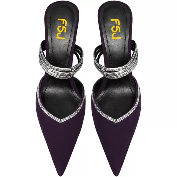 imageFSJ Women Sexy Closed Pointed Toe Sandals Stiletto Heels Rhinestones Strap High Heels Faux Suede Slip on Slingback Mules Ladies Dress Shoes Size 415 USPurple