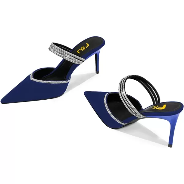 imageFSJ Women Sexy Closed Pointed Toe Sandals Stiletto Heels Rhinestones Strap High Heels Faux Suede Slip on Slingback Mules Ladies Dress Shoes Size 415 USBlue