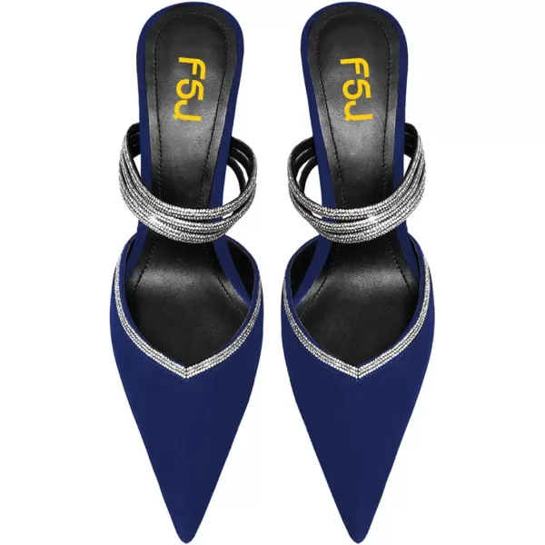 imageFSJ Women Sexy Closed Pointed Toe Sandals Stiletto Heels Rhinestones Strap High Heels Faux Suede Slip on Slingback Mules Ladies Dress Shoes Size 415 USBlue